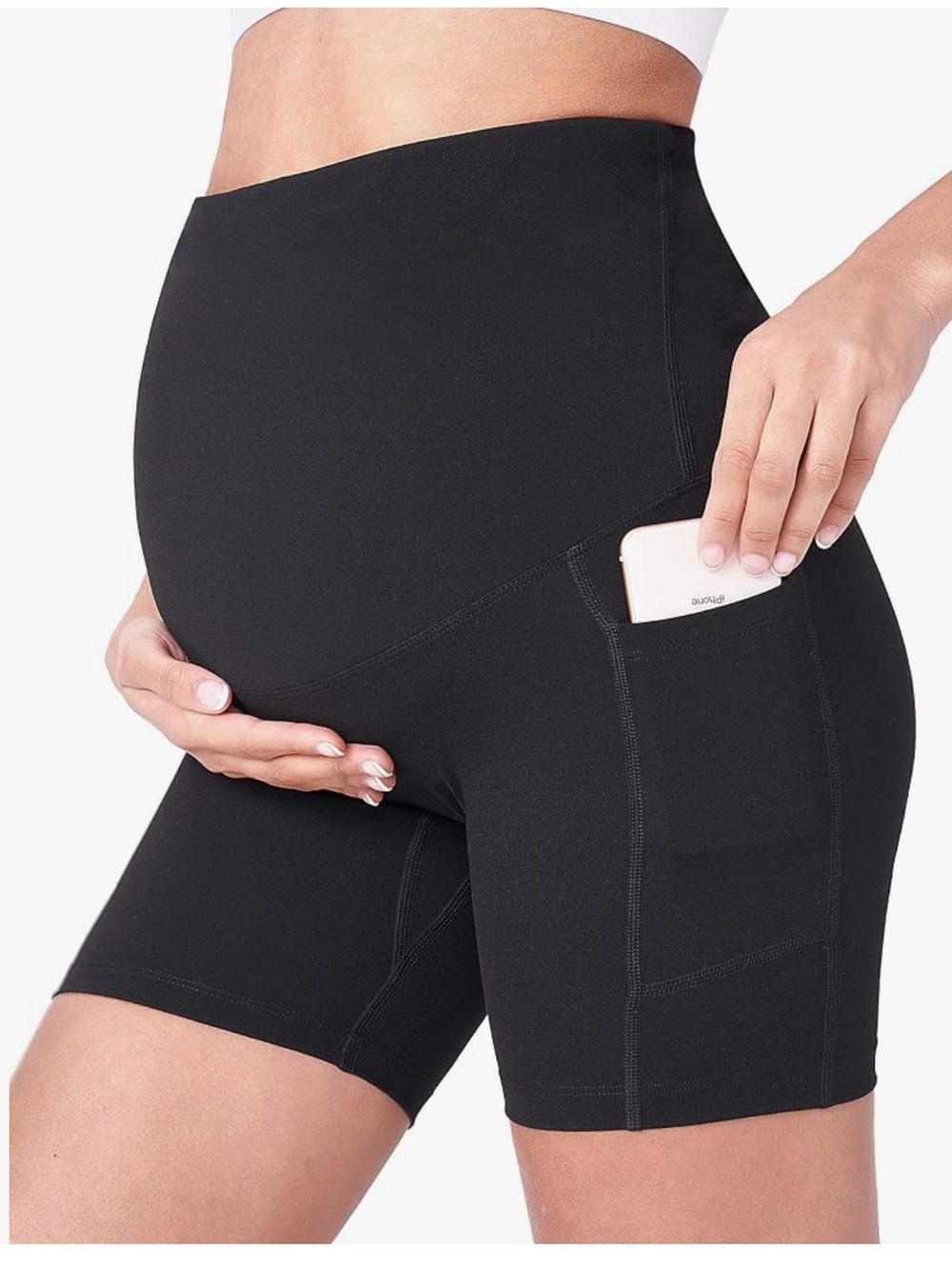 Maternity Black High-Rise Bike Shorts with Side Pocket